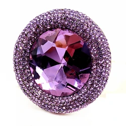 Fantastic Vintage Tinny Crystal Surrounded Large Round Lilac Purple Stone Brooch Lavender Pins for Prom Dressy Ball Gown Jewelry