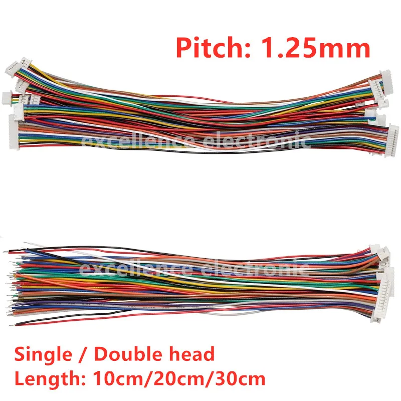 10 SZTUK Mini Micro JST 1.25 2/3/4/5/6/7/8/9/10 Pin żeńskie złącze wtykowe z przewodem 1.25MM 10cm 15cm 20cm pojedyncza/podwójna głowica cynowana