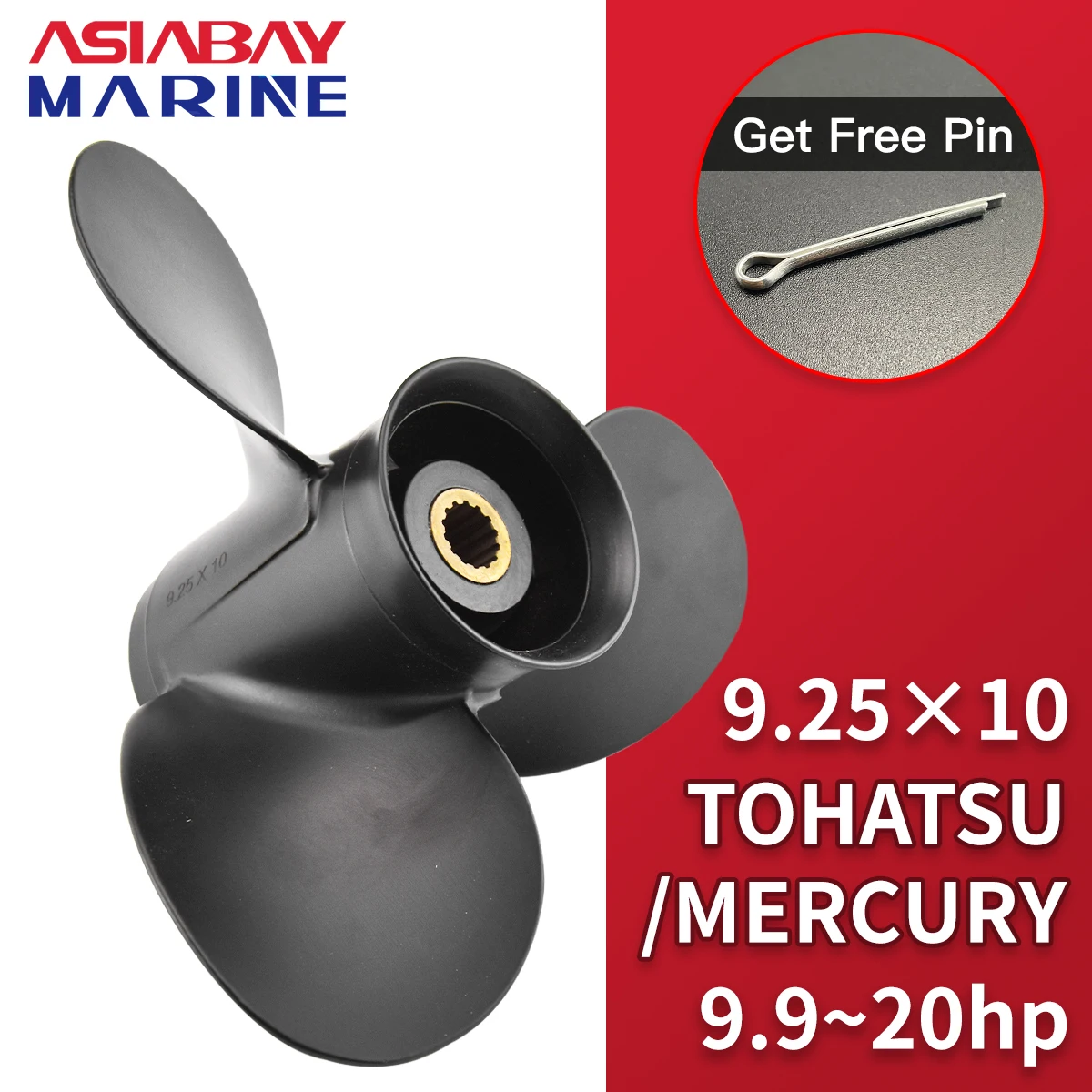 Outboard Propeller For Tohatsu Mercury 9.9hp 15hp 20hp 9.25*10 Boat Aluminum Alloy Screw 3 Blade 14 Spline Marine Engine Part