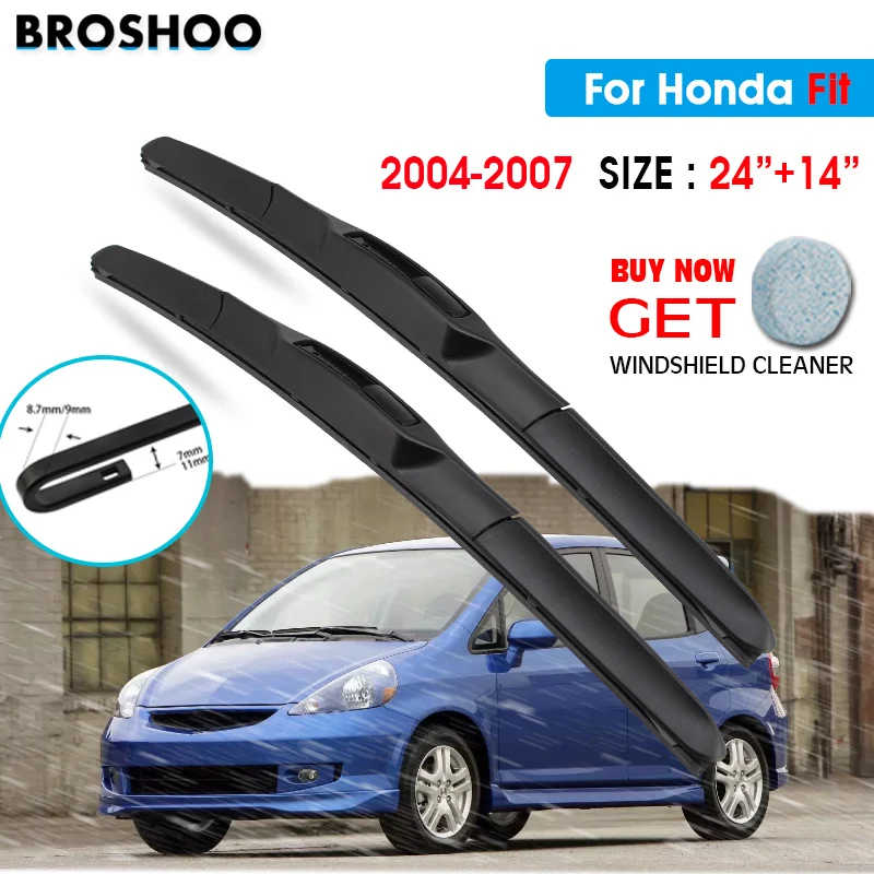 

Car Wiper Blade For Honda Fit 24"+14" 2004-2007 Auto Windscreen Windshield Wipers Blades Window Wash Fit U Hook Arms