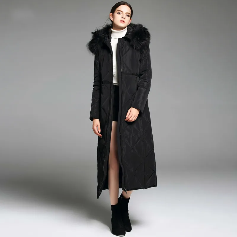 

New Duck Down Long Jacket Women Large Fur Collar Women's Jackets Thickened Black Winter Coat Chaqueta Mujer KJ448 's s