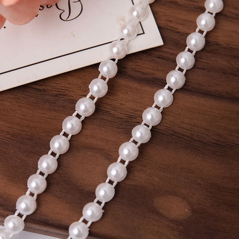 Imitation Pearl Guipure Ribbon White Crystal Beads For Wedding Dress Decoration Clothing DIY Crafts 7/10mm Wide Sewing Accessory