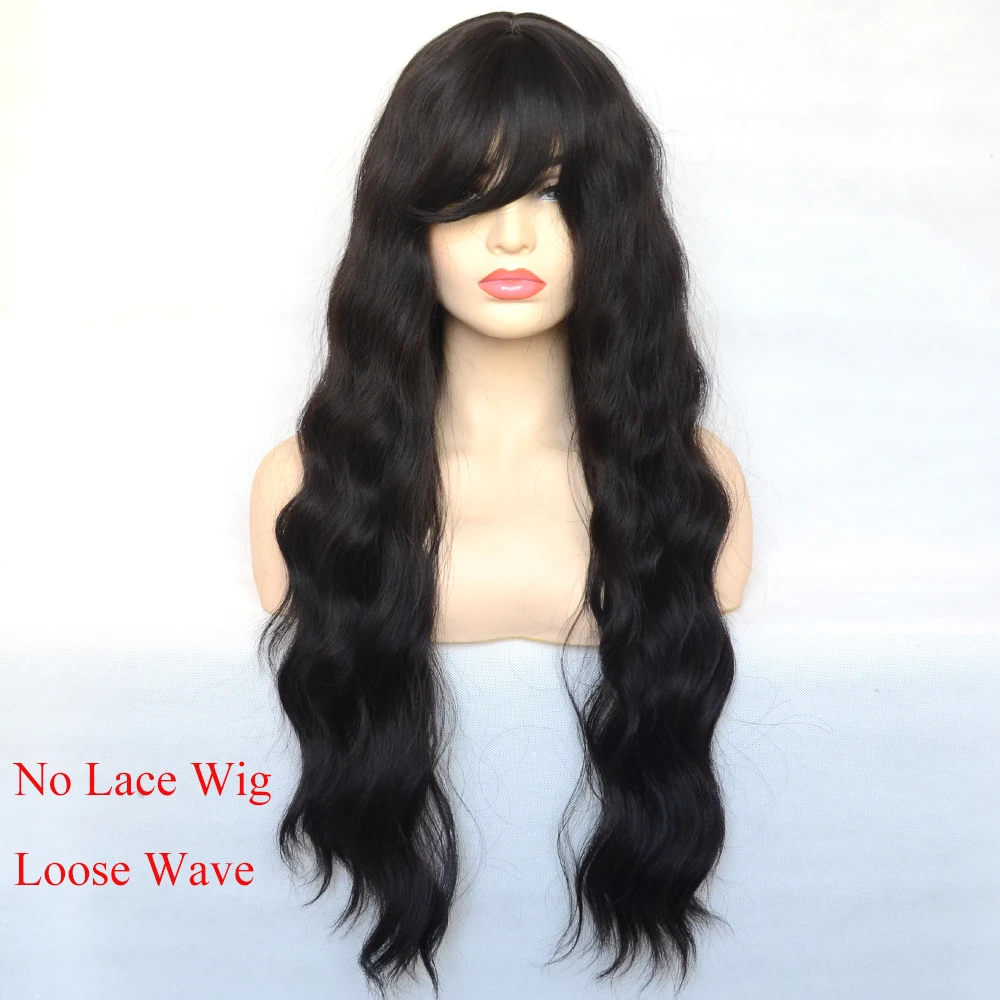 Vogue Queen Loose Wave Synthetic Wig Natural Black Full Machine Made Heat Resistant Fiber Daily Wear For Women