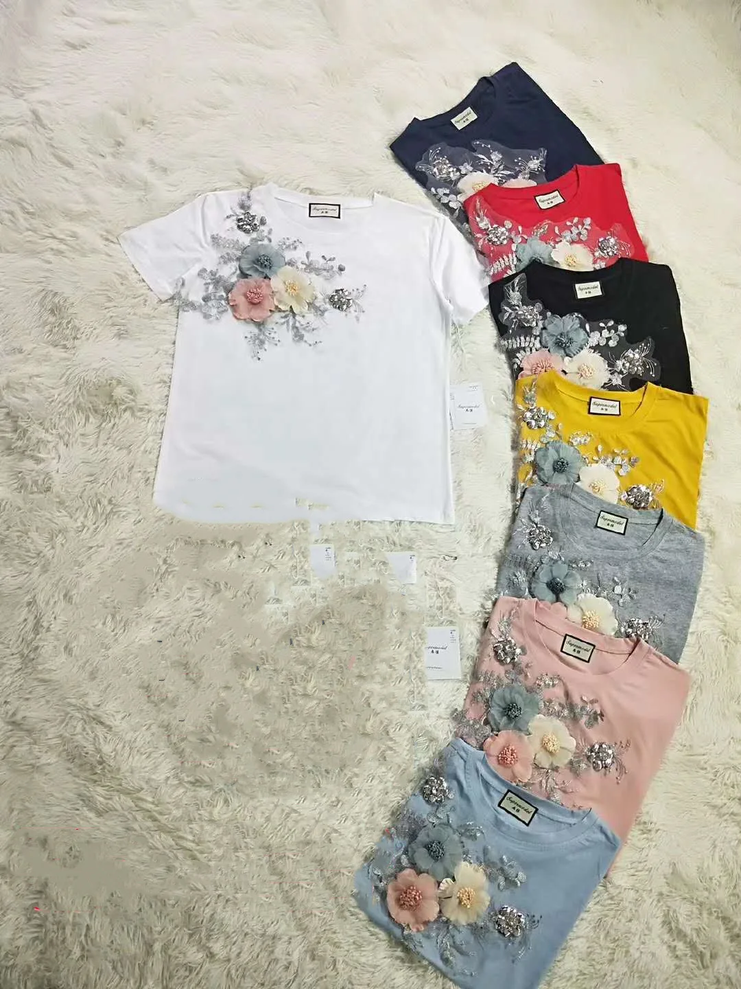 Summer Fashion Women T Shirt Jeans European Style Denim Suit Embroidery 3D Flower Female Trousers Vintage Beading Sets S-XXL