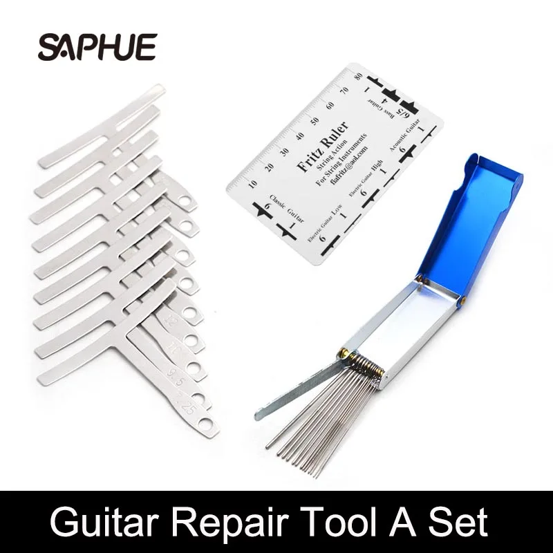 9Pcs Guitar Bridge Saddle Nut Files Set, Guitar Repair Tool Accessories, Understring Radius Gauge, String Action Ruler