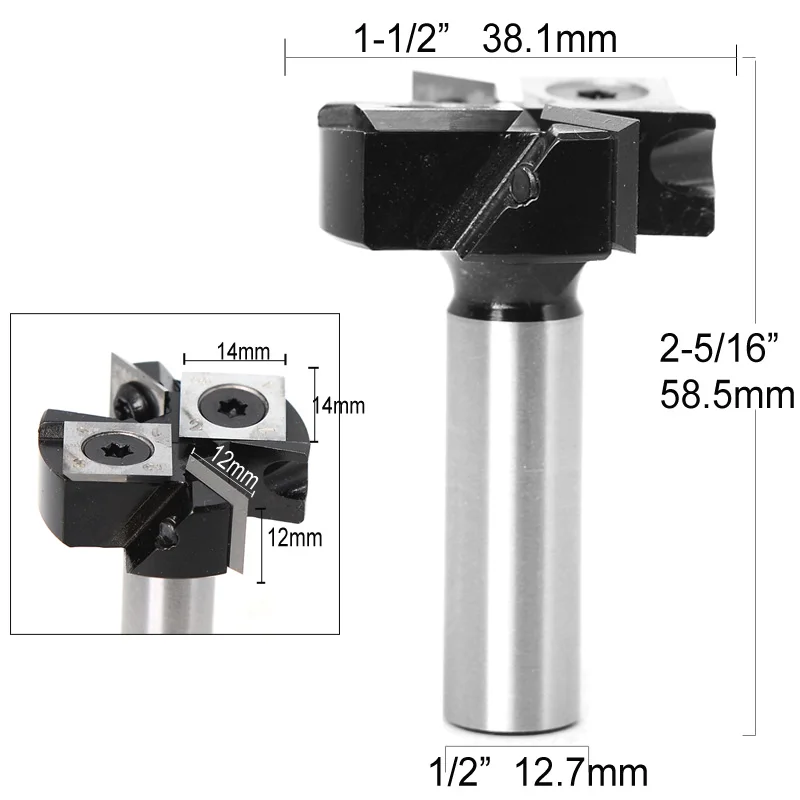 1PC 12.7mm Shank 12mm Router Bit with Milling Cutter Cemented Carbide Woodworking Bits Insert-Style Spoilboard indexable drill