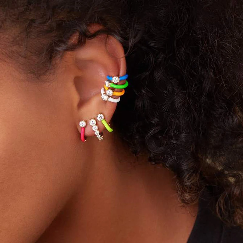 Neon Enamel Clip Earring No Piercing Girl Women Hot Setting Winter Colorful Ear Cuff Earrings