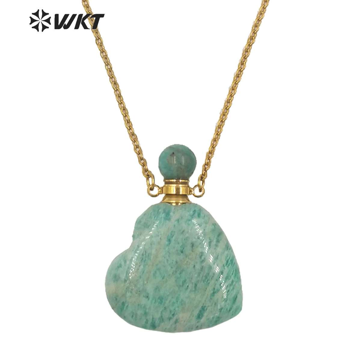 

WT-N1249 Newest Natural Gem-Stone Heart Perfume Bottle Necklace Women Stainless Steel Chain Essencial Oil Decoration