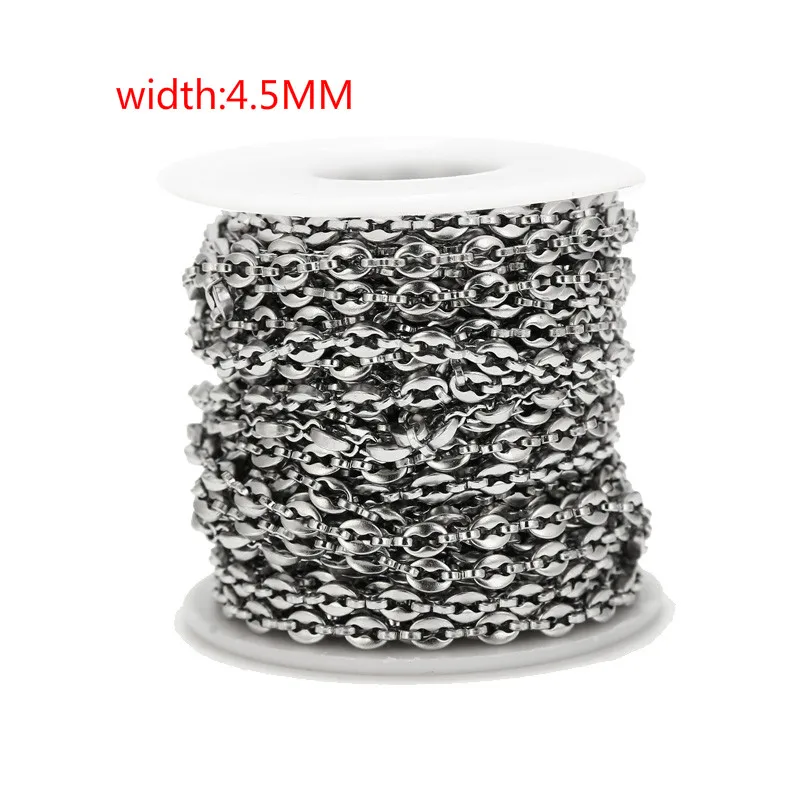 Top Quality 4.5mm Width Chic Fashion Coffee Bean Chains Stainless Steel Daily Link Chain For DIY Jewelry Craft Making Findings