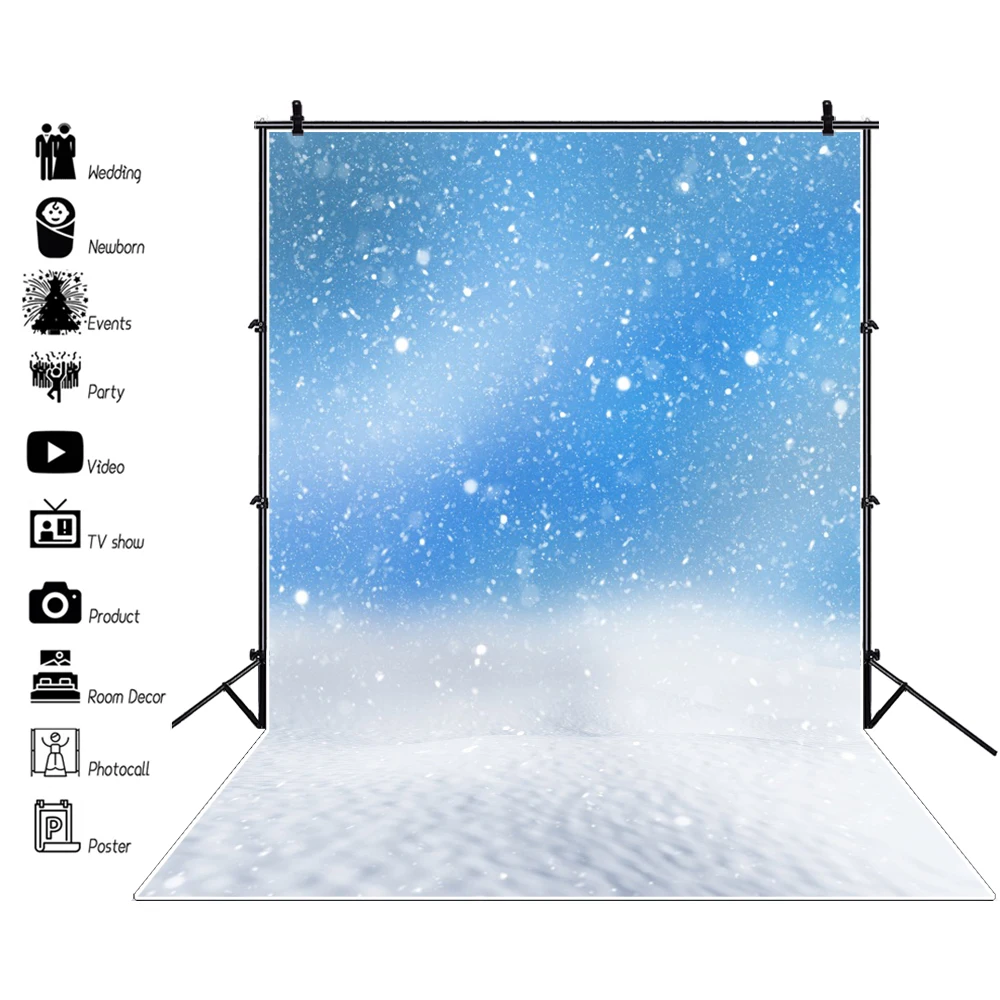 

Laeacco Photo Backgrounds Winter Blue Sky Snowflake Snow Baby Child Outdoor Scenic Photography Backdrops Photocall Photo Studio