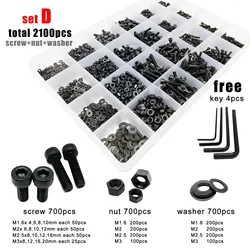 Mix Size M1.6 M2 M2.5 M3 M4 Black Grade 12.9 Steel Allen Hexagon Hex Socket Cap Head Screw Bolt Nut Washer Set Assortment Kit