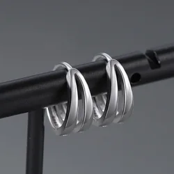 Fashion Stainless Steel Circle Hoop Earring Simple Double Lap Earrings Titanium Steel Hip Hop Personality Men Earrings Jewellry