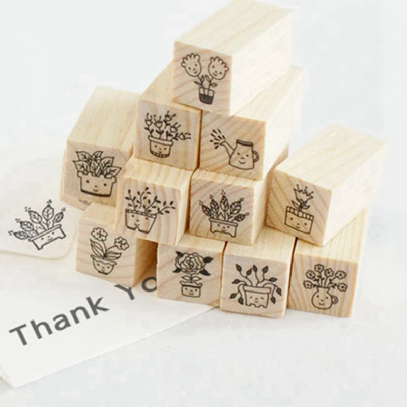 Cute Cartoon Wood Rubber Stamps Scrapbooking Accessories Cat Flower Stamping Journal Diary Decoration DIY Craft Supplies