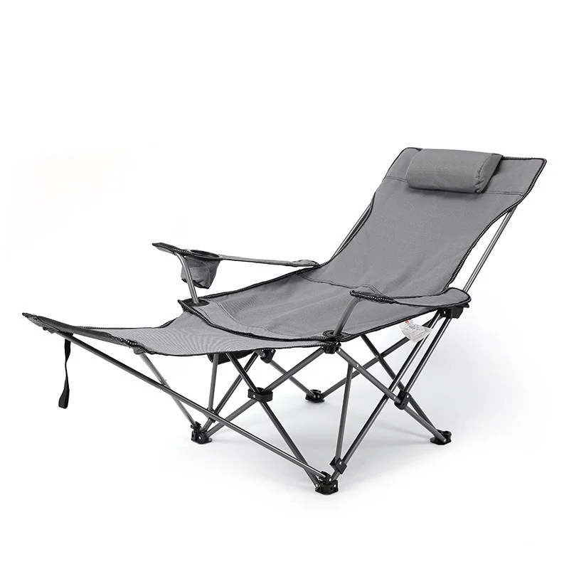 

Portable Folding Deck Chair Adjustable Camping Chair With Cup Holder And Footrest Outdoor Furniture Chair Beach Chair Single Bed