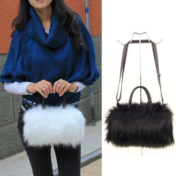 Girls Lady Fashion PU Leather & Faux Fur Handbag Shoulder Bag EIG88