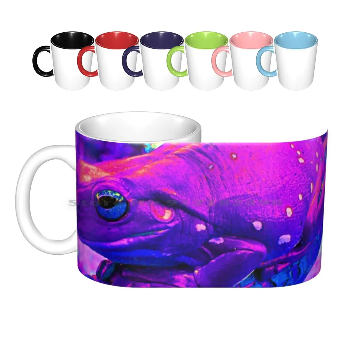 Australian Green Tree Frog ( Magentified ) Ceramic Mugs Coffee Cups Milk Tea Mug Trippy Frog Toad Tree Forest Nature Colorful