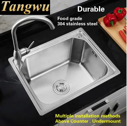 Free shipping Kitchen single trough sink household standard food grade durable 304 stainless steel hot sell 58x43 CM