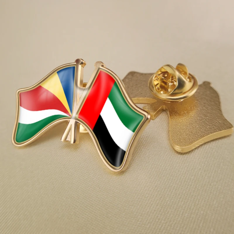 

Seychelles and United Arab Emirates Crossed Double Friendship Flags Lapel Pins Brooch Badges