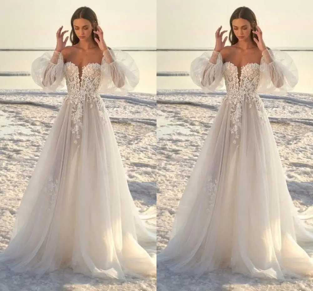 

Customized 2025 New Strapless Wedding Dresses Long Sleeve Lace Country Boho Plus Size Bridal Gowns Customized Robe De Mariee