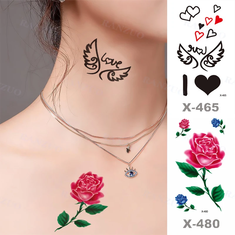 Temporary Tattoo Tattoos Stickers Rose for Women Woman Kids Waterproof Fake Sticker Tatoo and Body Art Tatouage Temporaire Femme