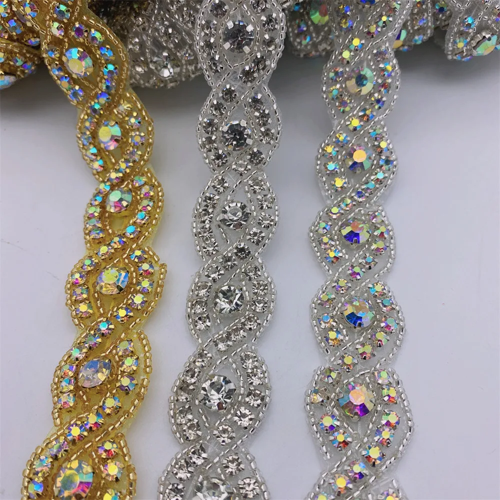 5yards Crystal Motif Strass Hot Fix Rhinestone Tape  patches Iron On  wedding belt dress