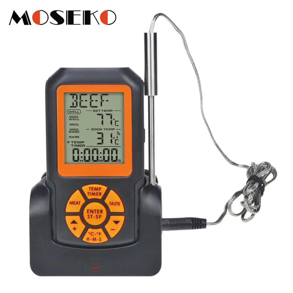 

MOSEKO Digital Backlight Wireless Remote Meat Kitchen Thermometer for Food Cooking BBQ Grill Oven with Timer/Temperature Alarm