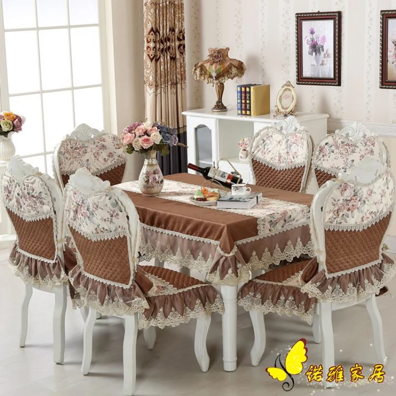 

Grade Classical Top exquisite Brown thick Jacquard table cloth chair covers cushion chair cover lace cloth set tablecloths