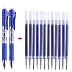 (Set of 2Pen+10 Refills) Press Type Gel Pen Black/blue/red Ink Bullet Spring 0.5 Mm School and Office Supplies (not Erasable)