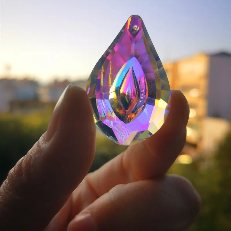 1PC 38/50/76mm Lute Shape AB Color K9 Crystal Suncatcher Pendant (Free Ring) Chandelier Lamp Lighting Part Party Home Decoration