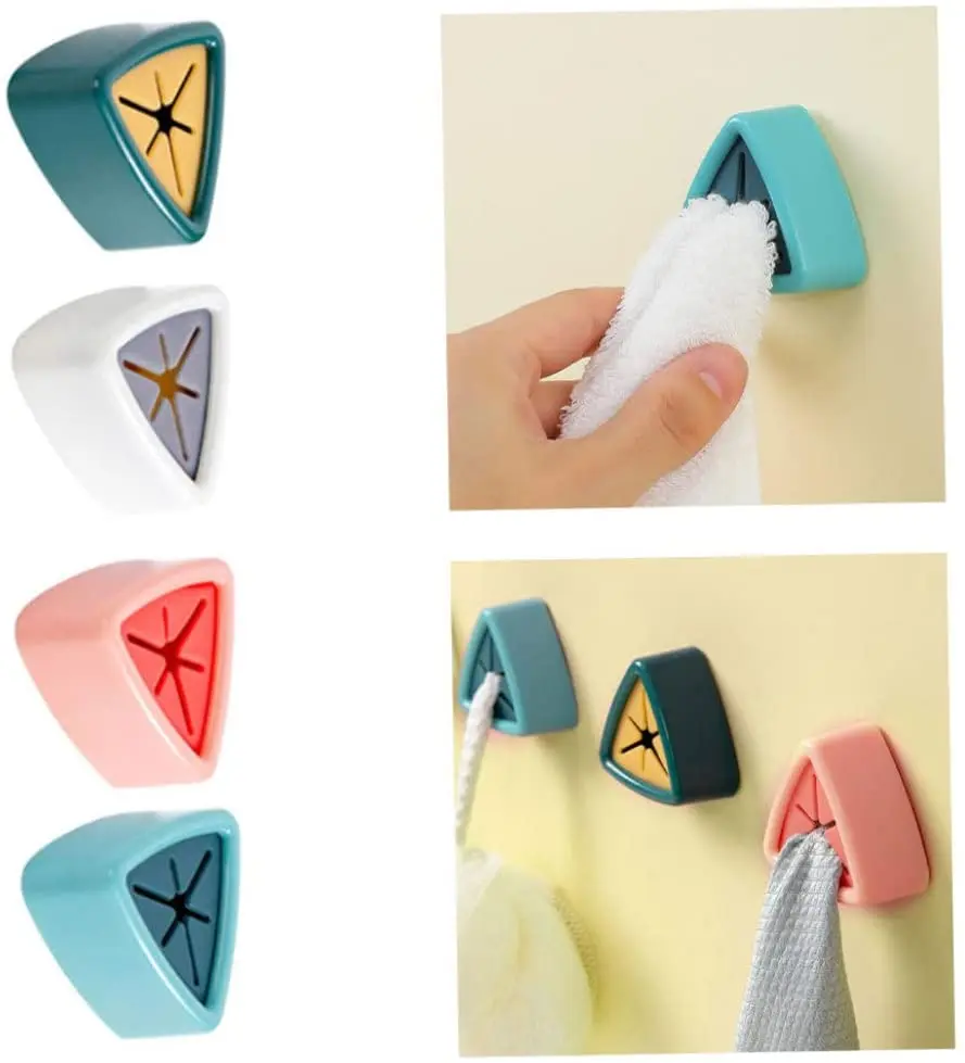 Wash Towel Cloth Holder Adhesive Push in Punch Free Towel Hooks for Bathroom Kitchen Cabinet and Furniture Latches