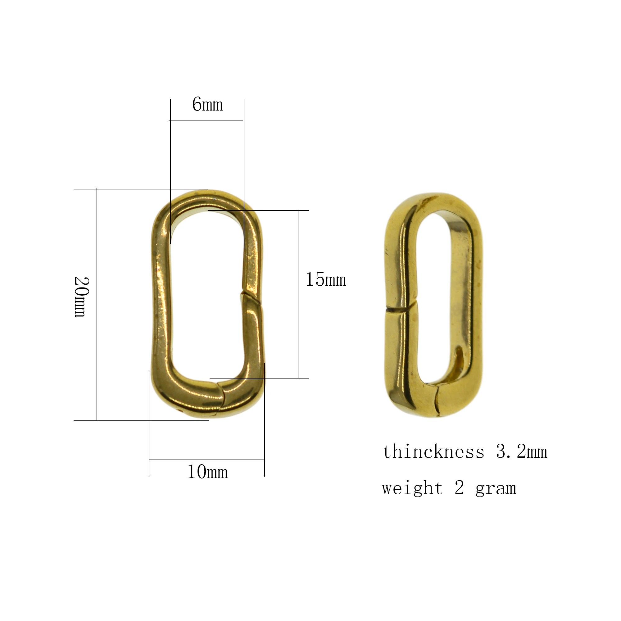 6pcs Korea handmade 20mm 0.8inch Fine Solid Brass Square Oval snap spring hook clasp jewelry DIY Accessory