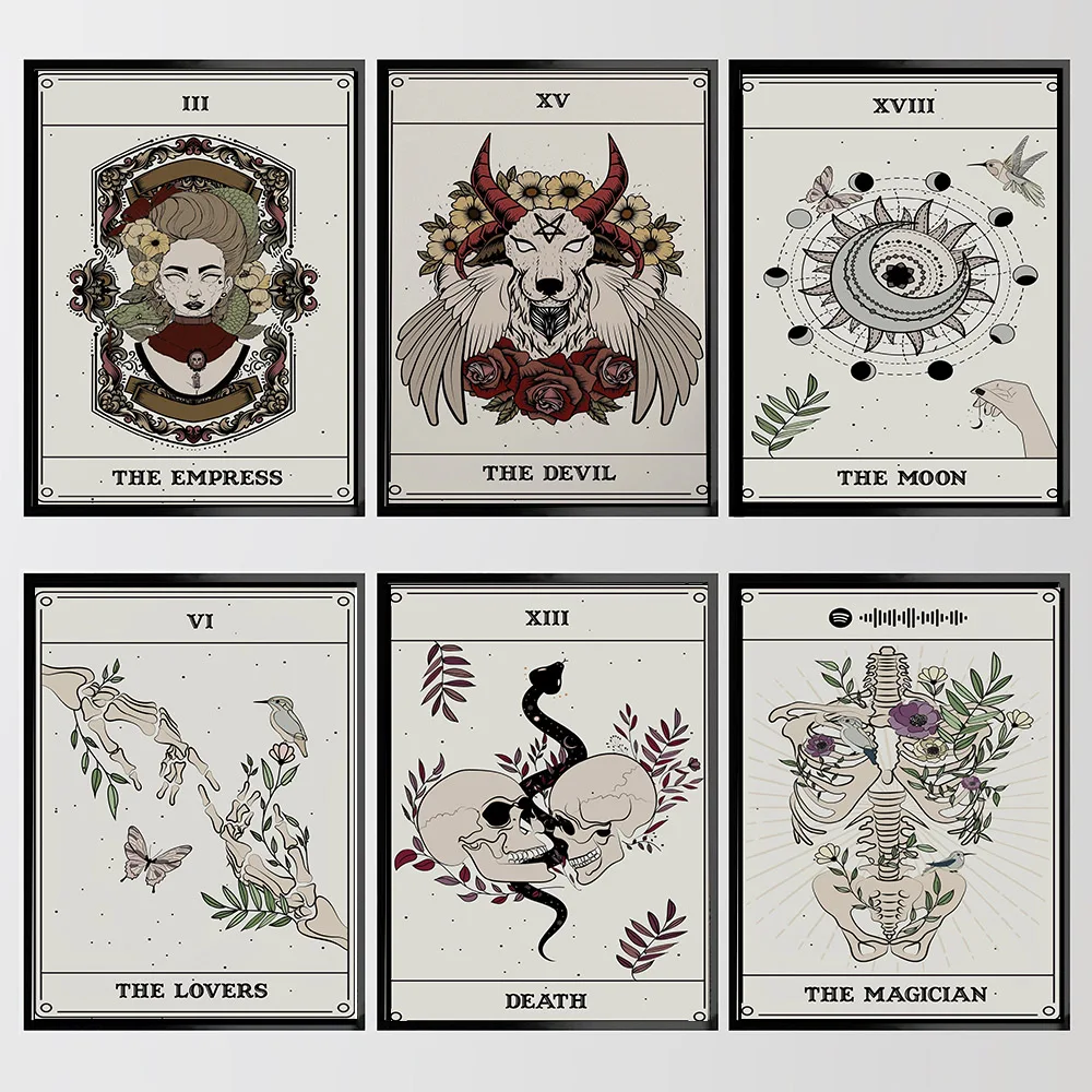 Moon Tarot Card Poster Celestial Witchcraft Home Decoration Tarot Card Mural Death Catarot Card Canvas Painting Wall Picture Art
