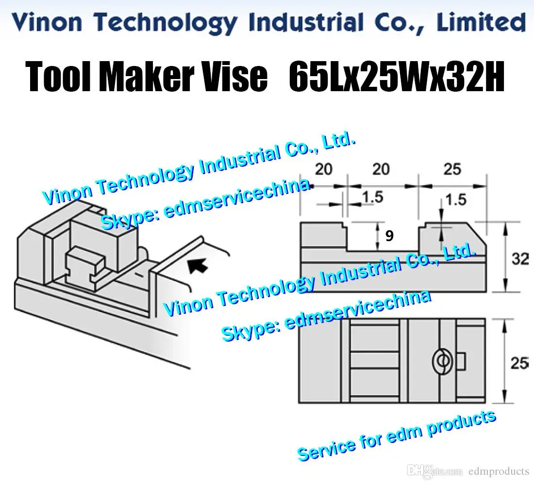 edm Tool Maker Vise (Small) Max Open:0-20mm (L=65,W=25,H=32), Wire Cut EDM Toolmaker Vise 1 inch Jaw Opening 20mm for wire-cut