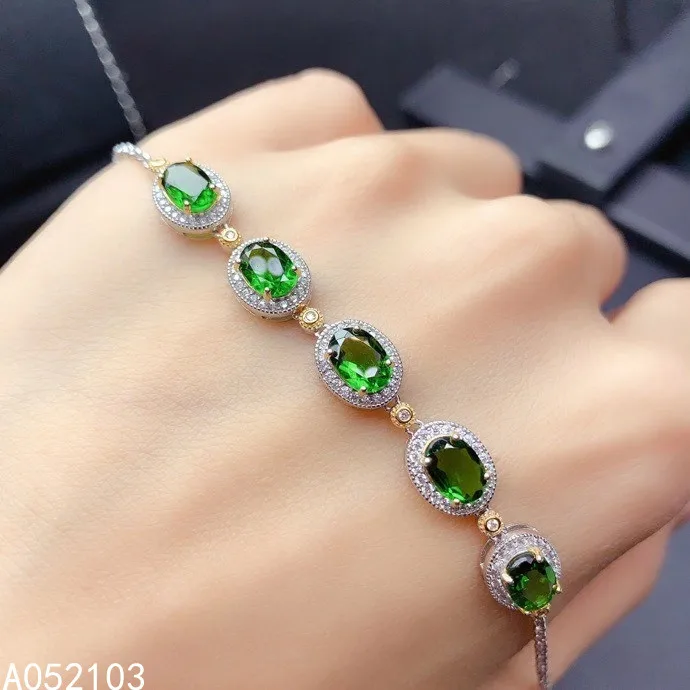 

KJJEAXCMY fine jewelry 925 sterling silver inlaid natural diopside Women's fresh elegant two color gem bracelet support check