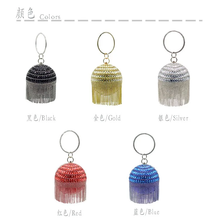 

2021 Hottest Luxury Party Wedding Luxury crystal dinner bag tassel diamond tassel clutch bag round ball