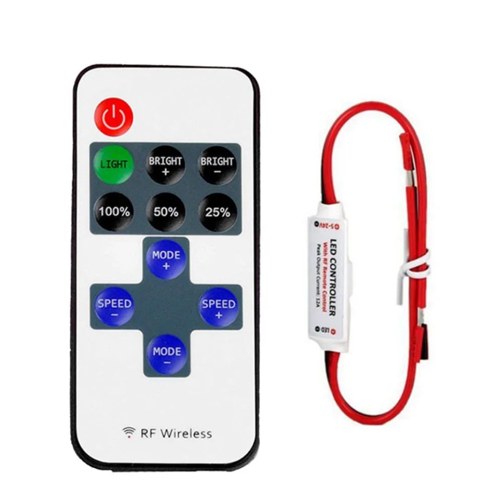 Mini 11Keys RF Wireless Led Remote Controller Led Dimmer Controller For Single Color Light Strip DC5-24V SMD5050/3528/5730/3014