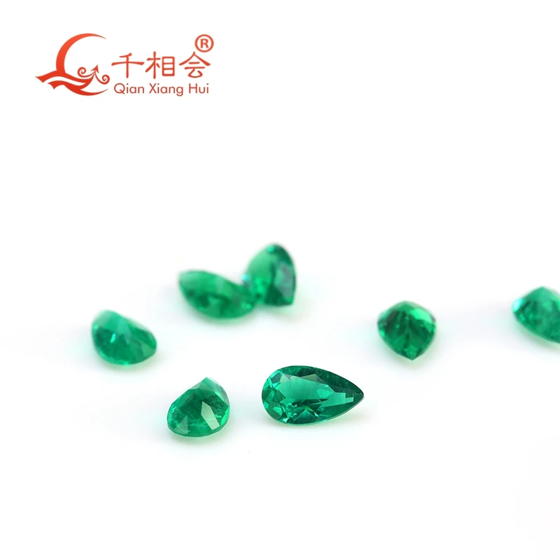 

Created Hydrothermal Muzo Emerald small size green color pear shape including minor cracks and inclusions loose gemstone