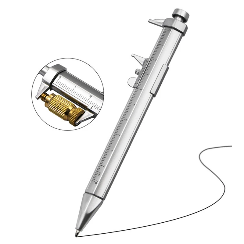 Calipers Vernier Caliper Tool Ballpoint Pen Silver Vernier Caliper Multifunction Pen Creative School Gifts Marker Pen 0-100MM