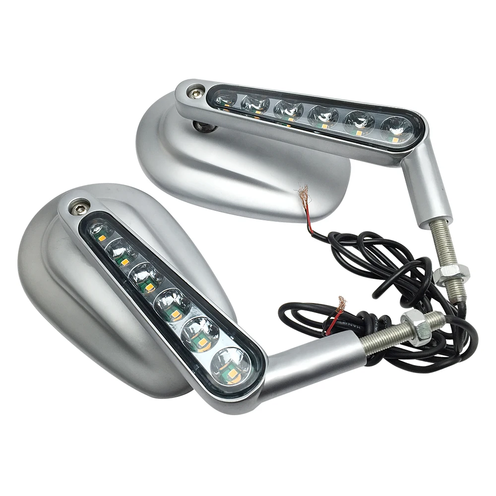 

Silver Motorcycle Mirror Muscle LED Turn Signals Light Moto Rearview side mirrors case for Harley V-ROD V ROD VRSCF