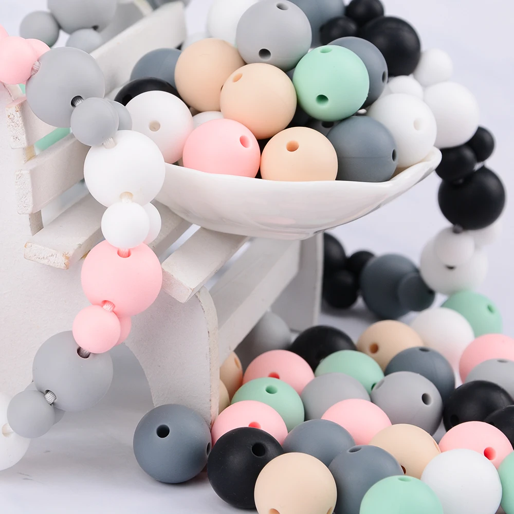 LOFCA 15mm 20pcs/lot Silicone Beads Round 2/4 Holes Baby Teethers Safe Food Grade Chewing Fashion Beads For Pacifier Clips