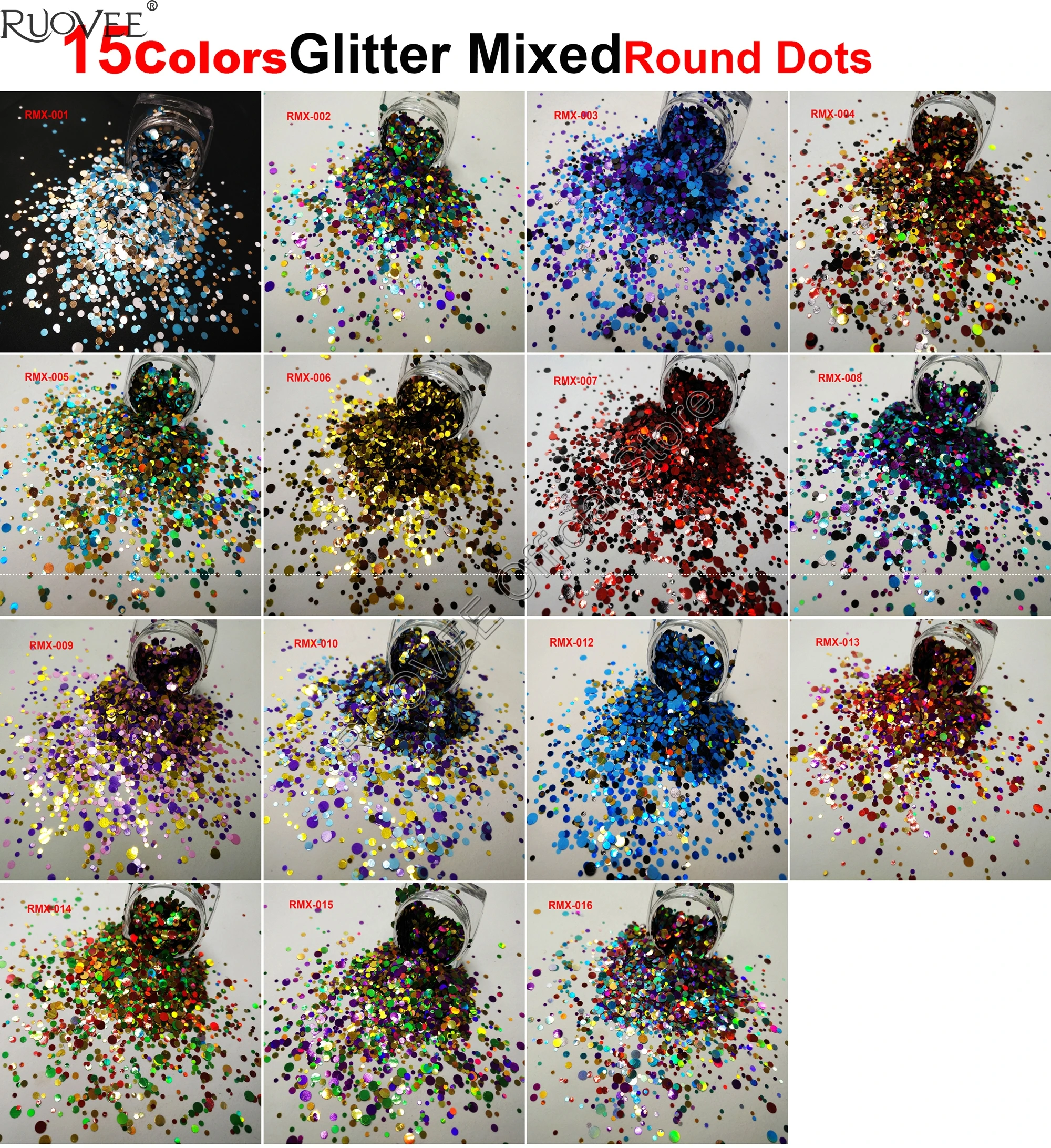 15 สีรอบจุด Glitter ผสมประกาย Luster รูปร่างเล็บสําหรับหัตถกรรม Body Glitter Deco แต่งหน้า Facepainting DIY อุปกรณ์เสริม