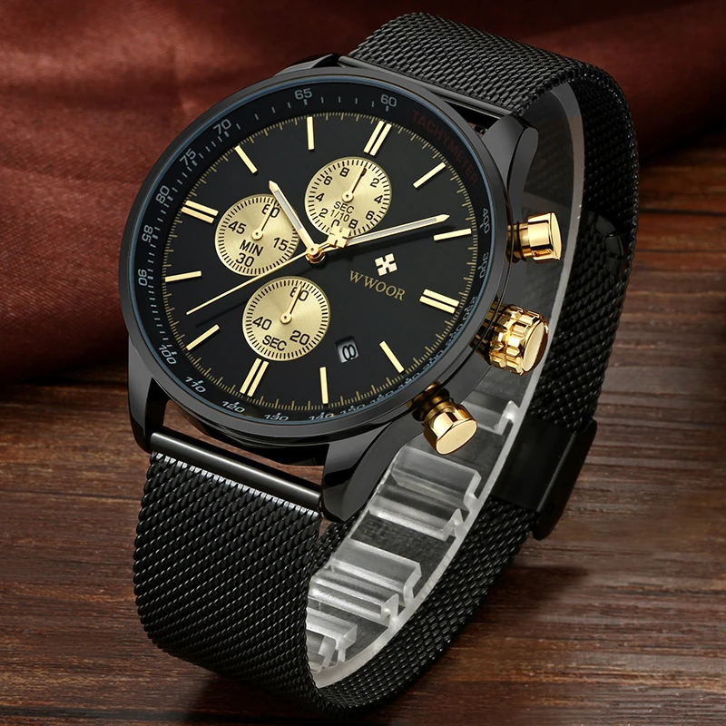 Wwoor Voll stahl Mode Quarzuhren Herren Top Luxus Multifunktion sport Business Herren Armbanduhr wasserdicht Chronograph