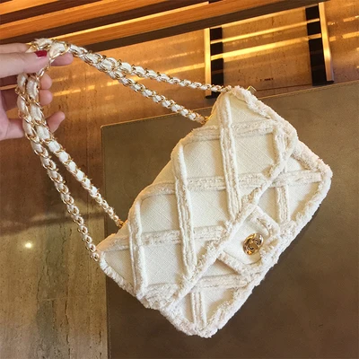 Women Canvas Shoulder Messenger Crossbody Bag Ladies Vintage Handbag Totes Female Cotton Wool Cloth Shopping Bags pearl