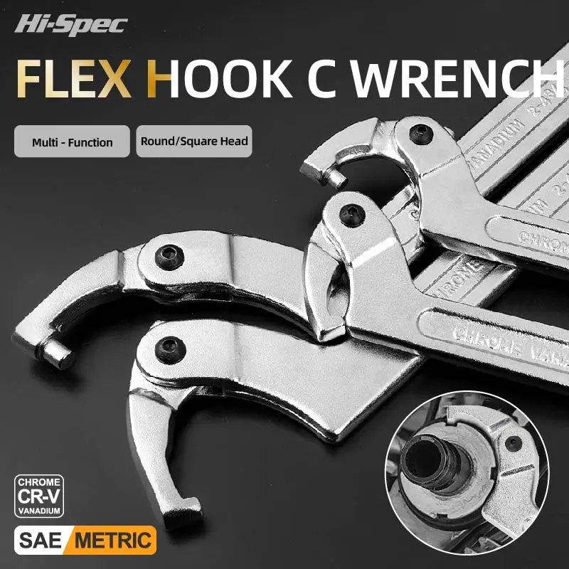 Hi-Spec Adjustable Wrench Hook C Type Spanner Tool Nuts Bolts Hand Tool 19-51mm 32-76mm 51-120mm With Scale Auto Tools Supplies