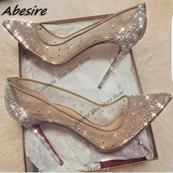 Abesire-Escarpins à talons hauts en cristal peu profond pour femmes, châssis solide, beige, chaussures de printemps, mode de fête, sexy, grande taille, nouveau