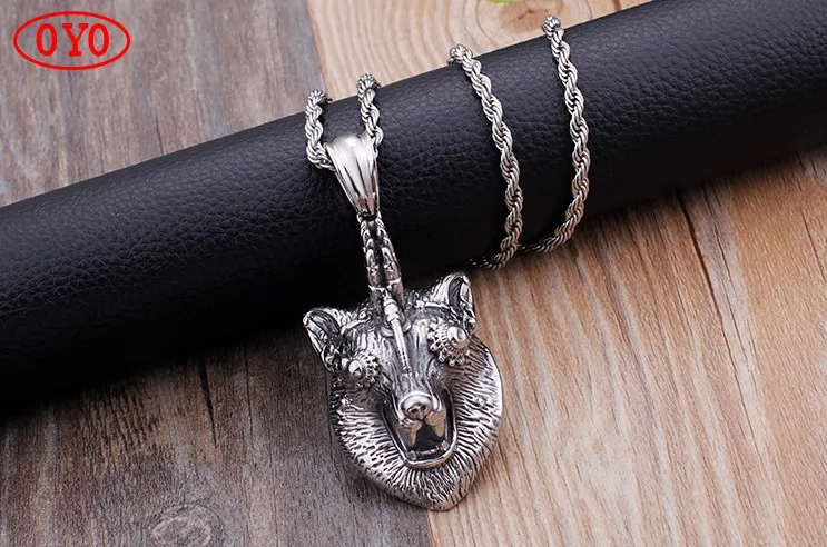 925 Silver European and American Retro Domineering Wolf Head Necklace Pendant