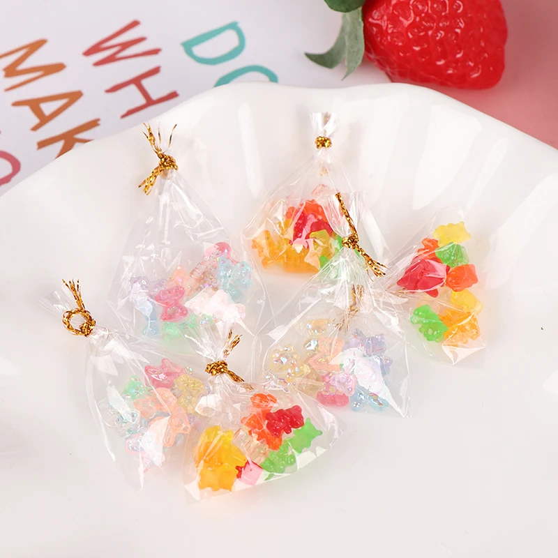 12Pcs 1:12 Dollhouse Miniature Cartoon Bear Candy Food Dessert Sugar Candy Model Kitchen Toy For Dollhouse Decoration New