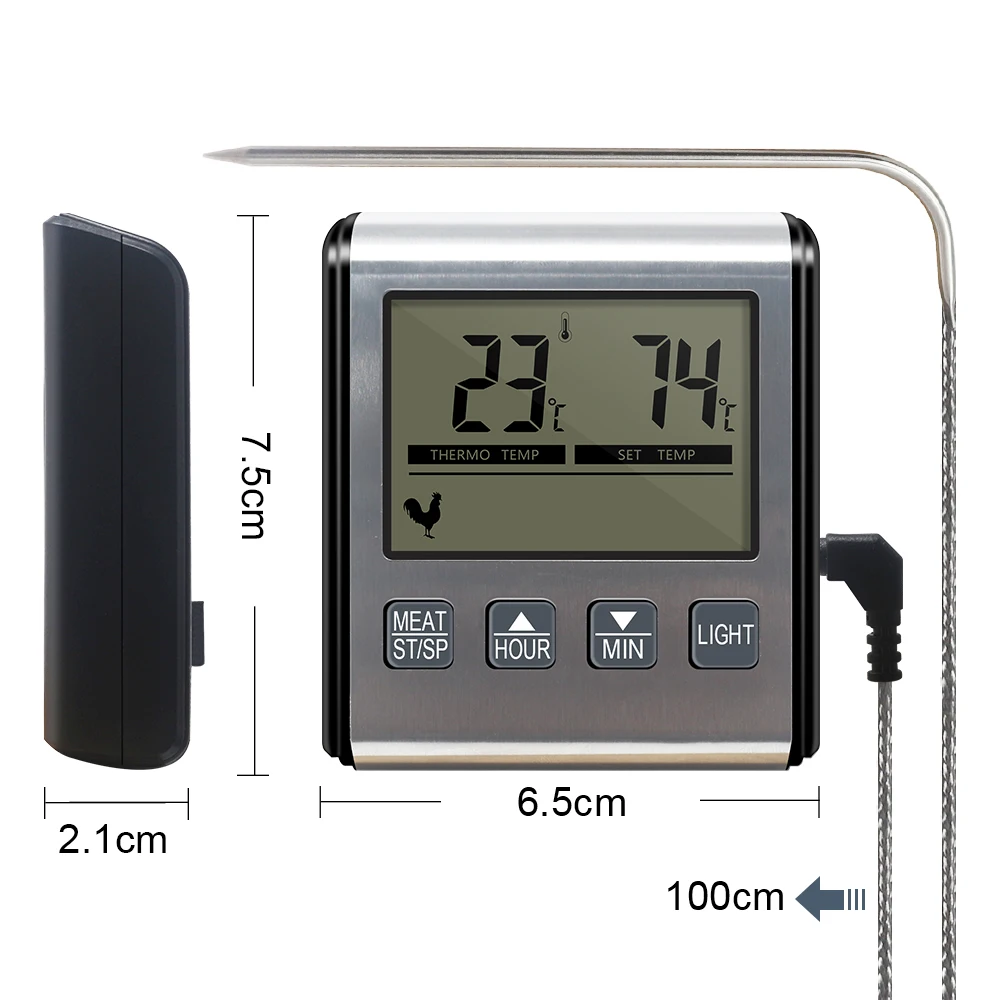 Digital Oven Food Thermometer Meat Cooking BBQ Kitchen Temperature Meter For Grill Timing Function Liquid Temperature Probe