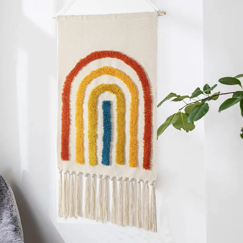 

Nordic Art Hanging Cloth New Hand-knitted Tassel Tapestry Macrame Wall Hanging Handmade Bohemian Style Retro Boho Home Decor