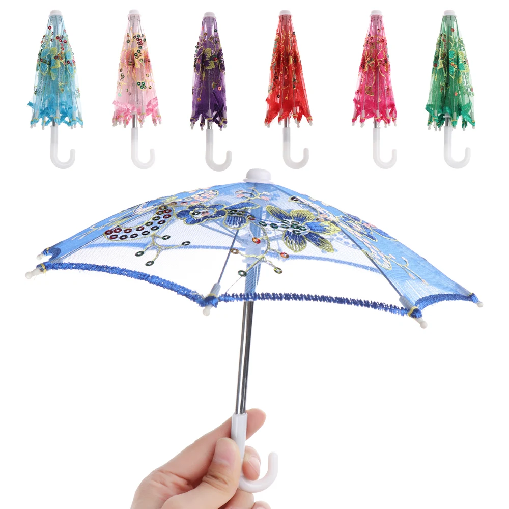 Sombrilla bordada de encaje para niños, sombrilla, equipo de lluvia para muñeca hecha a mano, accesorios, regalo de cumpleaños, nuevo